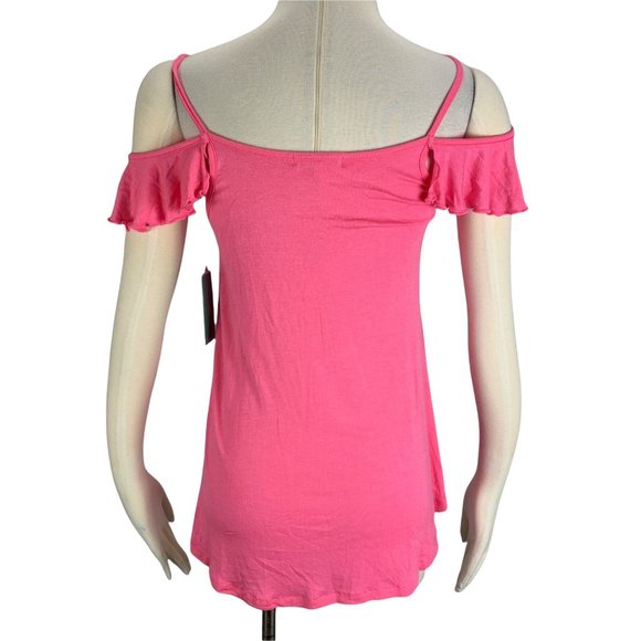 Copper Key Large Top NWT Cold Shoulder Pink Stretch Cute Preppy Pretty Rayon - Picture 4 of 7